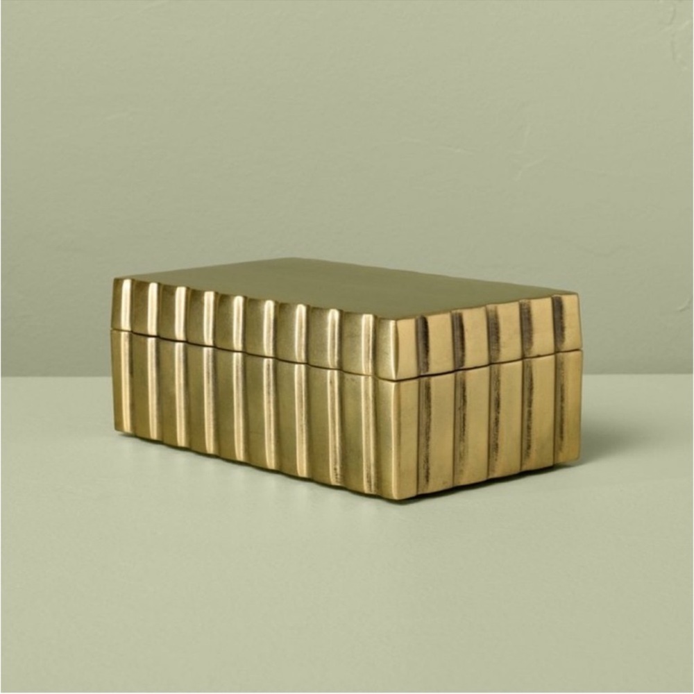 Hearth & Hand Magnolia Fluted Antique Brass Finish Decorative Box Rectangular